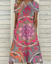 Load image into Gallery viewer, Women&#39;s V Neck Short Sleeve Boho Floral Printed Dresses
