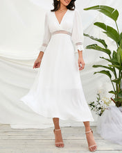 Load image into Gallery viewer, Women&#39;s Solid Color White Insert Hollow Out Surplice Neck A-line Dress
