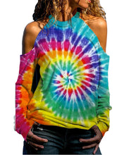 Load image into Gallery viewer, Multicolor Tie Dye Long Sleeve Off the Shoulder Blouses
