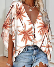Load image into Gallery viewer, Flora Pattern V Neck Half Sleeve Loosen Daily Blouses
