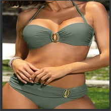 Load image into Gallery viewer, Ring Linked Ruched 2 Pics Bikini Swimsuit
