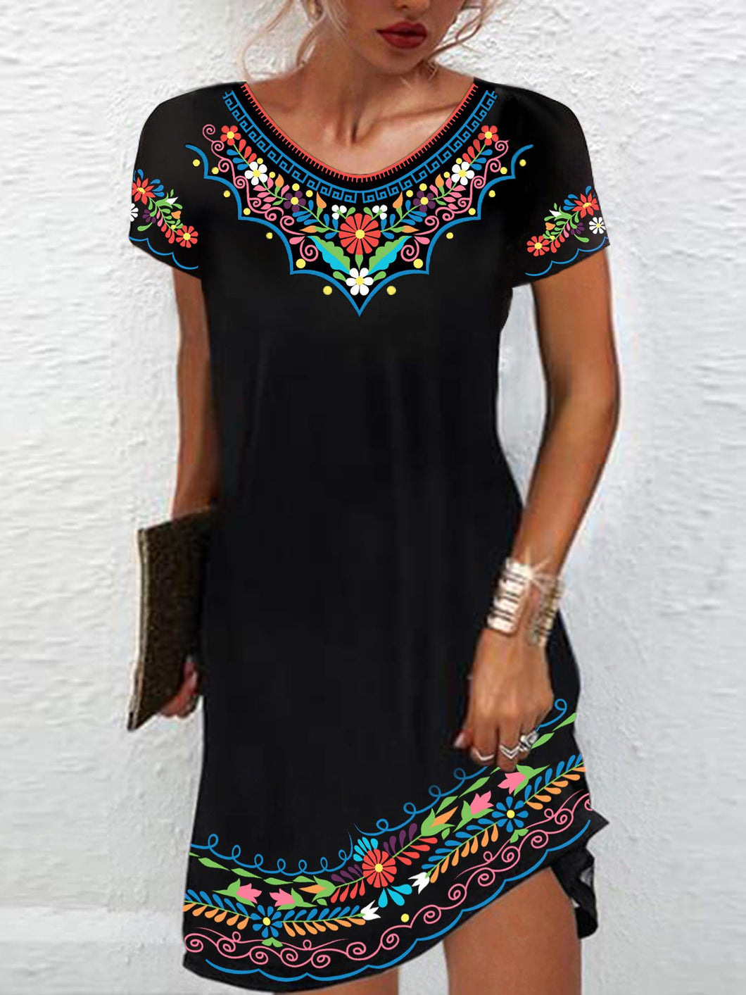 O Neck Floral Tribal Casual Mexican Dress