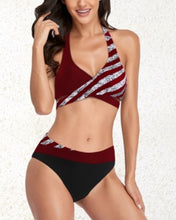 Load image into Gallery viewer, Women&#39;s Color Block Striped Sequin Halter V-Neck Sexy Bikini
