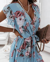 Load image into Gallery viewer, Floral Print Pleated Belted Wrap Dress
