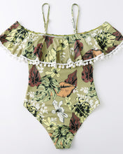 Load image into Gallery viewer, Women&#39;s Halter Straps Short Sleeved One-Piece Printed Swimsuits
