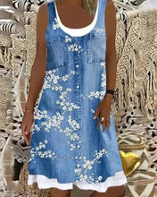 Load image into Gallery viewer, Women&#39;s Flower Denim Printed Fake Two-piece Sleeveless Casual Dress
