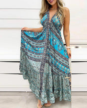 Load image into Gallery viewer, Tribal Print Halter Backless Vintage Maxi Dress
