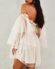 Load image into Gallery viewer, Off Shoulder Frill Trim Sheer Mesh Swing Dress

