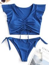Load image into Gallery viewer, Ruffle Cinched Ruched Tie Side Tankinis Two Piece Swimsuit
