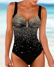 Load image into Gallery viewer, Women&#39;s Swimwear Open Back Color Block Gold Tankini
