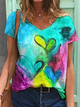 Load image into Gallery viewer, Women&#39;s Heart T shirt Heart Tie Dye V Neck Basic Tops
