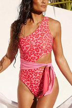 Load image into Gallery viewer, Women’s Sweet One-shoulder Leopard One-piece Swimsuits
