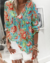 Load image into Gallery viewer, Long Sleeve Polyester V-Neck Floral Print Blouses
