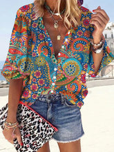 Load image into Gallery viewer, Folk pattern Paisley button loose top shirt plus size
