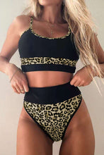 Load image into Gallery viewer, Leopard Color Block Camisole High Waisted Swimsuit
