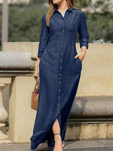 Load image into Gallery viewer, Women&#39;s A Line Dress Maxi long Dress Blue Black Dark Blue 3/4 Length Sleeve Solid Color Pocket Spring Summer Shirt Collar
