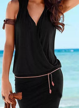 Load image into Gallery viewer, Solid Strap V-Neck Swimdresses Swimsuits
