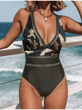 Load image into Gallery viewer, V Neck Camouflage Print One Piece Swimwear
