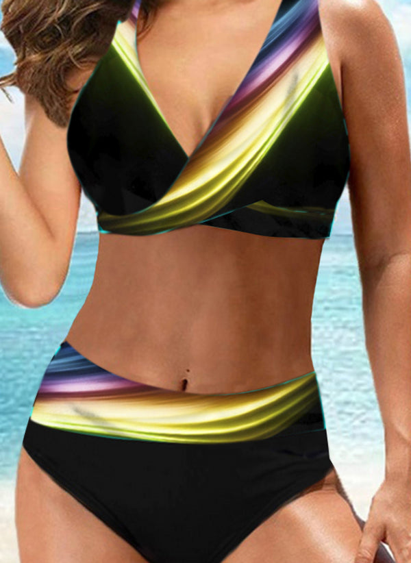 High Waist Multi color Print Bikini Set