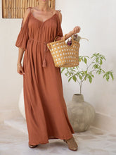 Load image into Gallery viewer, Women&#39;s Elegant V Neck Split Thigh Romantic Brown Solid Dress
