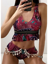 Load image into Gallery viewer, Tassel Open Back Swimwear Bikini 2 Piece Swimsuit
