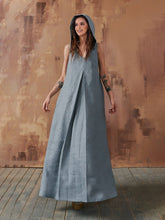 Load image into Gallery viewer, Solid V-Neckline Sleeveless Maxi X-line Hooded Dress
