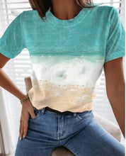 Load image into Gallery viewer, Casual Ocean Scenery Print Crew Neck Short Sleeve Drop Shoulder T-shirts
