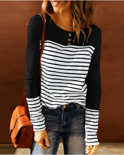 Load image into Gallery viewer, Women&#39;s  Spring Summer Color Stripe Long Sleeve Crew Neck Blouse
