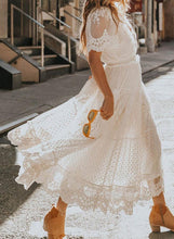 Load image into Gallery viewer, Lace/Solid Short Sleeves A-line Skater Elegant Maxi Dresses
