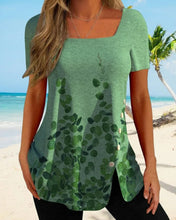 Load image into Gallery viewer, Women&#39;s Green Floral Short Sleeve Round Neckline Summer T-shirt
