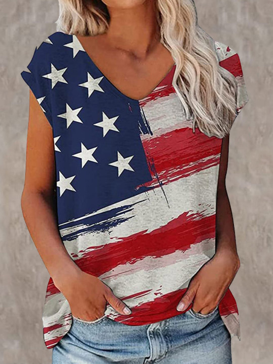 Flag Casual Floral Printed Tops