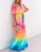 Load image into Gallery viewer, Off Shoulder Ombre Ruffles Maxi Dress
