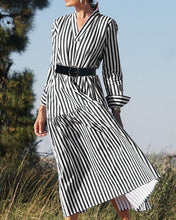 Load image into Gallery viewer, Women&#39;s Stripe V-Neck High Waist Elegant Long Dress

