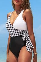 Load image into Gallery viewer, Plaid Print Lace One Piece Swimsuit
