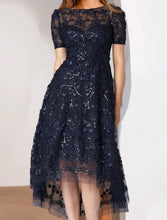 Load image into Gallery viewer, Women&#39;s Lace Dress Midi Dress Dark Blue Short Sleeve Floral
