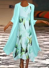 Load image into Gallery viewer, Floral Round Neckline 3/4 Sleeves Maxi Shift Dress
