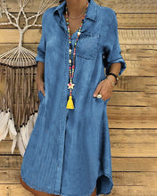 Load image into Gallery viewer, Women&#39;s Denim Dress Knee Length Dress Long Sleeve Solid Color Casual Loose

