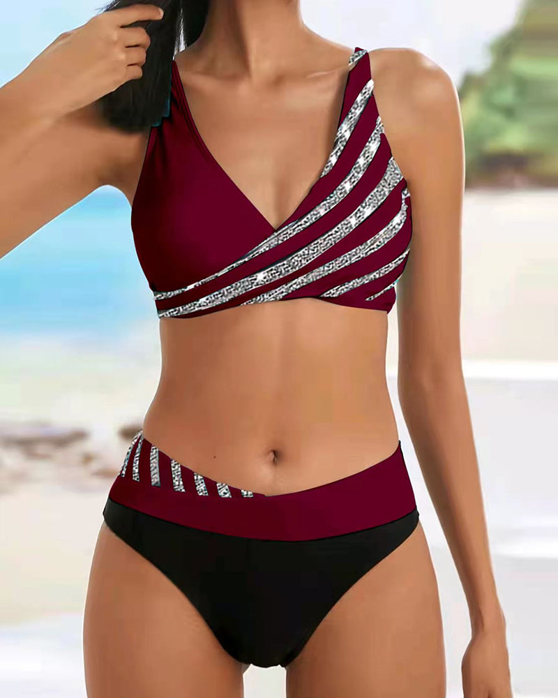 Polyester Color Block Bikinis Swimwear