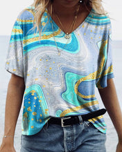 Load image into Gallery viewer, Casual Marbling Print V Neck Short Sleeve Multicolor T-shirts
