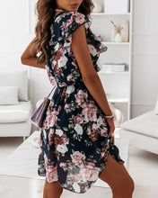 Load image into Gallery viewer, Floral Print Flutter Sleeve Chiffon Dress
