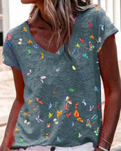 Load image into Gallery viewer, V-neck Butterfly Print Loose Short-sleeved T-shirt
