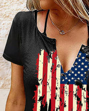 Load image into Gallery viewer, Independence Day Flag Print Eyelet Decor T-shirt
