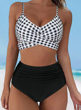 Load image into Gallery viewer, Plaid Cross Strap V-Neck Fashionable Casual Bikinis Swimsuits
