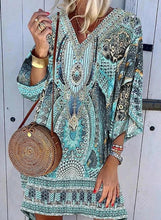 Load image into Gallery viewer, Print 3/4 Sleeves Shift Above Knee Casual/Boho/Vacation Tunic Dresses
