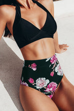 Load image into Gallery viewer, Black Floral Halter High Waisted Bikini
