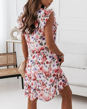 Load image into Gallery viewer, Floral Print Flutter Sleeve Chiffon Dress
