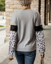 Load image into Gallery viewer, Lace Leopard Round Neck Long Sleeve Blouses
