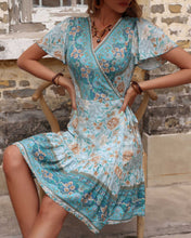 Load image into Gallery viewer, Women&#39;s Light Blue Bohemian V-neck Dress
