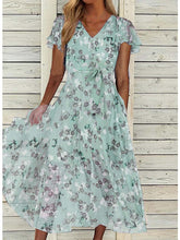 Load image into Gallery viewer, Women&#39;s A Line Dress Midi Dress Green Blue Pink Short Sleeve Floral Print Print Spring Summer V Neck Casual
