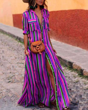 Load image into Gallery viewer, Women&#39;s Color V-neck Stripe Half Sleeve Dress
